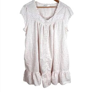 EILEEN WEST Nightgown 2X Short Sleeve Pink Floral Cottage Boho Pockets Lace